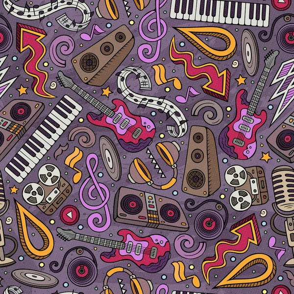 Tecknad handritade Disco Musik sömlösa mönster — Stock vektor
