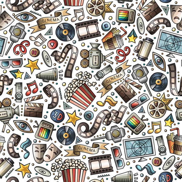 Cartoon cute hand draw Cinema seamless pattern - Stok Vektor