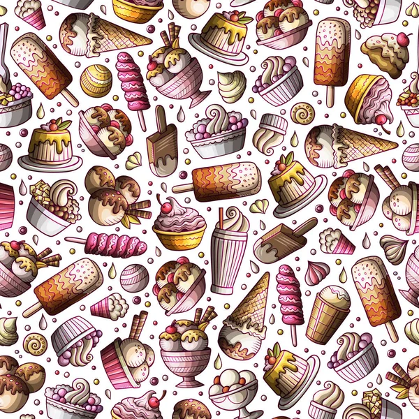 Cartoon hand-drawn ice cream doodles seamless pattern — Stock Vector