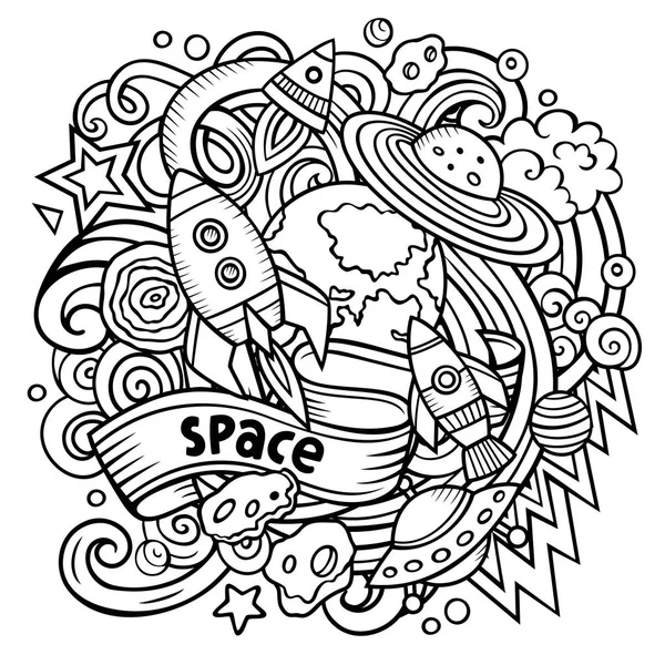 Cartoon vector doodles Illustrazione spaziale — Vettoriale Stock