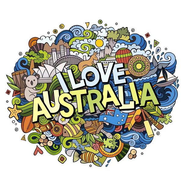 Мультфильм с милой лапшой и надписью I Love Australia — стоковый вектор