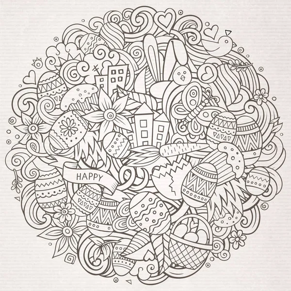 Векторный мультфильм нарисованный вручную Дудл Счастливая пасхальная иллюстрация — стоковый вектор