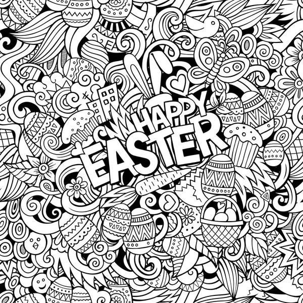 Cartoon hand-drawn doodles Happy Easter background — Stock Vector