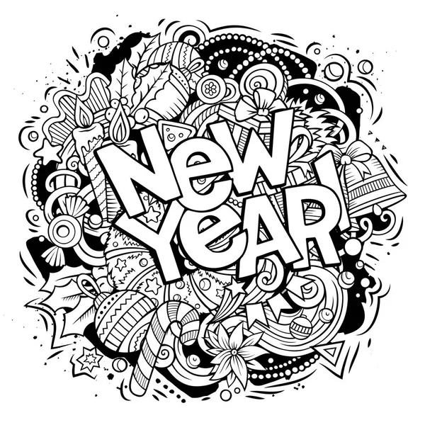 Yeni Yıl doodles illüstrasyon nesneleri ve elemanları poster tasarımı — Stok Vektör