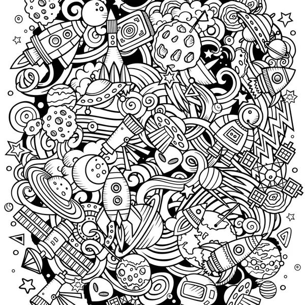 Cartoon vector doodles Ilustração espacial. imagem engraçada —  Vetores de Stock