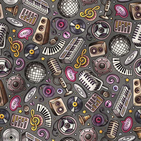 Cartoon hand-drawn Disco music seamless pattern — Stock Photo, Image