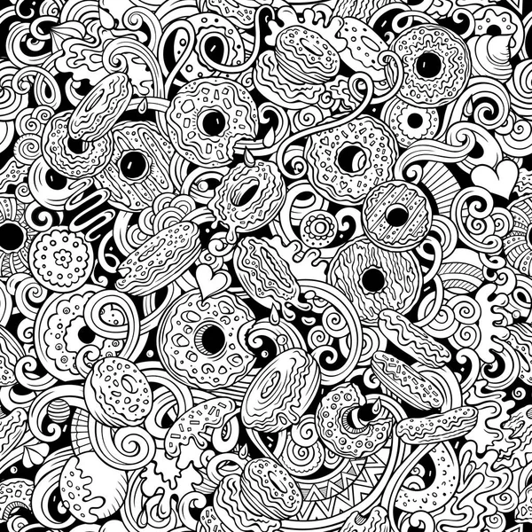 Donuts hand drawn doodles seamless pattern. Sprinkled doughnuts background — Stock Photo, Image