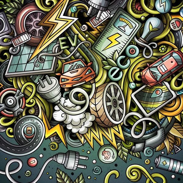 Κινούμενα σχέδια doodles ηλεκτρικά αυτοκίνητα πλαίσιο σχεδιασμού — Φωτογραφία Αρχείου