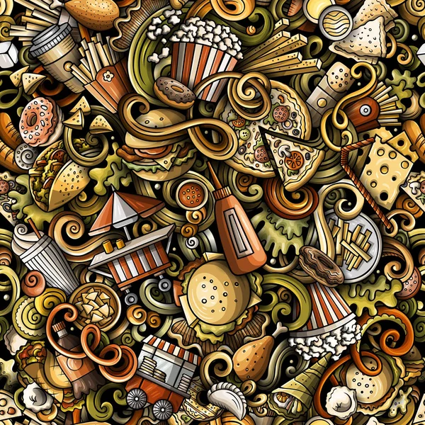 Fastfood handritade doodles sömlösa mönster. Snabb mat bakgrund — Stockfoto