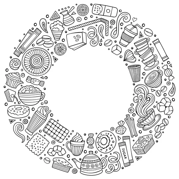 Kahve çizgi film doodle nesneleri, semboller ve öğeleri kümesi — Stok fotoğraf