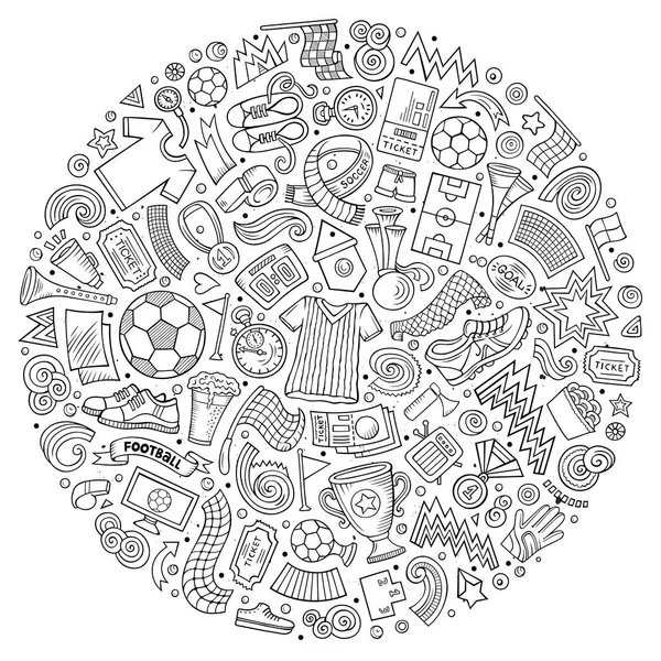 Set di cartoon doodle Oggetti di calcio raccolti in un cerchio — Foto Stock