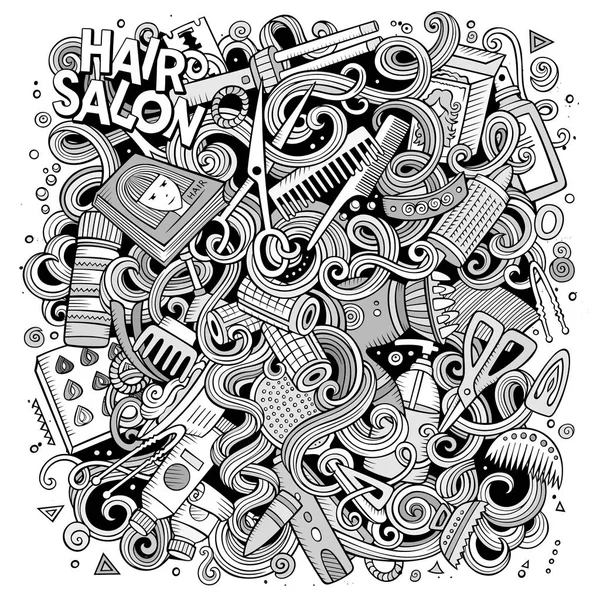 Desenhos animados bonito doodles mão desenhada Cabeleireiro ilustração — Fotografia de Stock