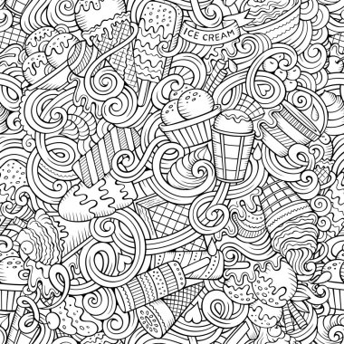 Cartoon hand-drawn ice cream doodles seamless pattern clipart