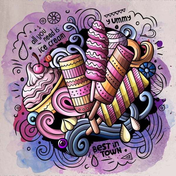 Helado de dibujos animados garabato acuarela ilustración —  Fotos de Stock