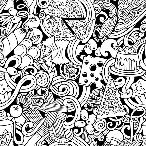 Desenhos animados bonito doodles mão desenhado italiano Food sem costura padrão . — Fotografia de Stock