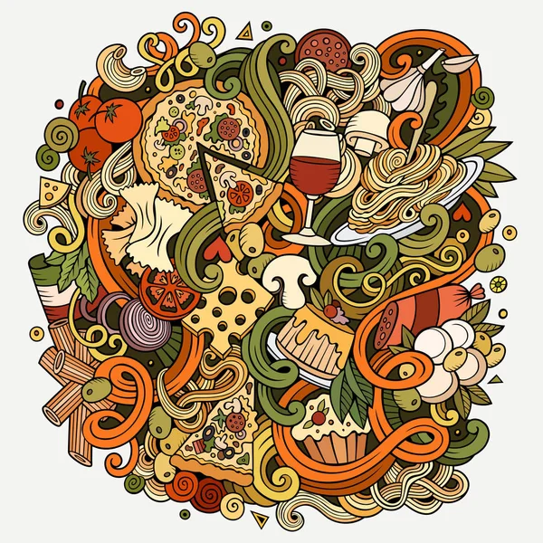 Tecknad söt doodles italiensk mat illustration — Stockfoto