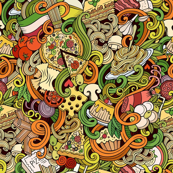 Cartoon cute doodles hand getrokken Italiaans eten naadloze patroon — Stockfoto