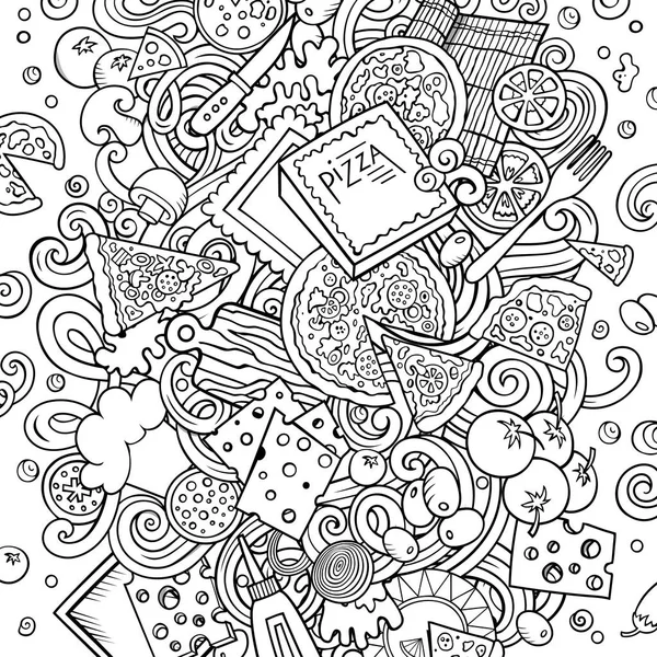 Cartoon Line Art aranyos Doodles pizza illusztráció — Stock Fotó