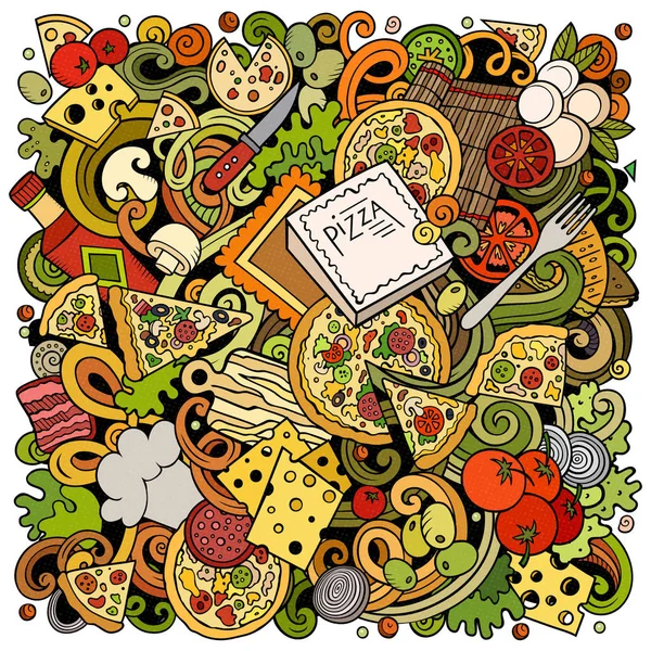 만화 색상 귀여운 낙서 피자 일러스트 — 스톡 사진
