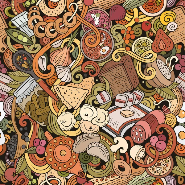 Dibujos animados garabatos lindo dibujado a mano comida rusa patrón sin costuras —  Fotos de Stock