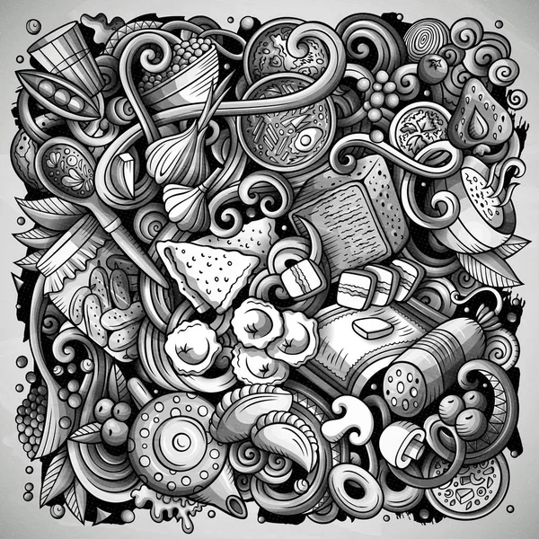 Russian food hand drawn doodles illustration. Russia cuisine poster — Stock Image Russian food hand drawn doodles illustration. Russia cuisine poster Stock Image