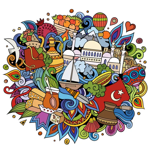 Handgezeichnete Zeichentrickkritzelillustrationen aus der Türkei. Lustiges Reisedesign. — Stockfoto