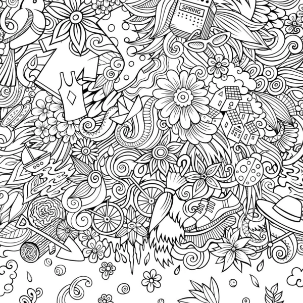 Spring hand drawn raster doodles illustration. Nature frame design. — Stock Photo, Image