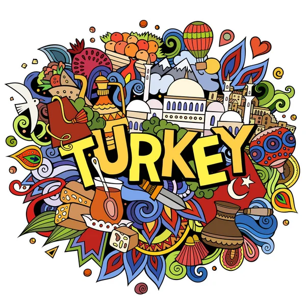 Turkey hand drawn cartoon doodles illustration. Funny travel design.