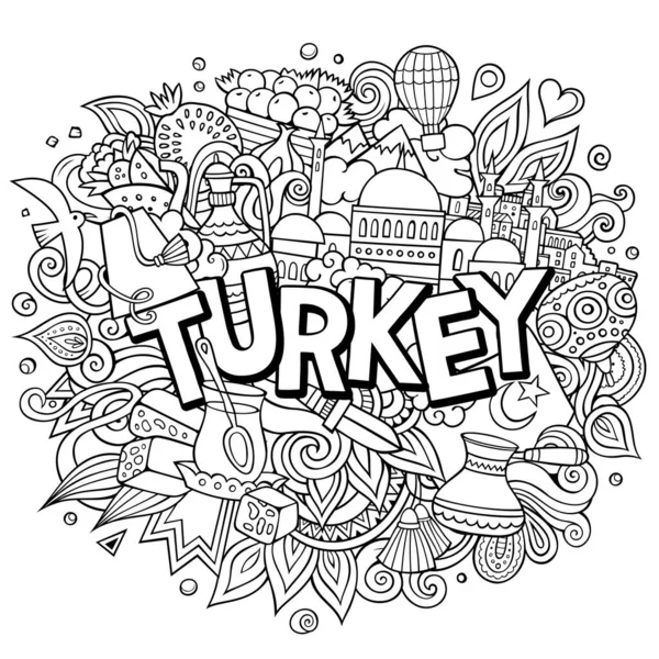 Turchia disegnato a mano cartone animato scarabocchi illustrazione. Divertente design di viaggio. — Foto Stock
