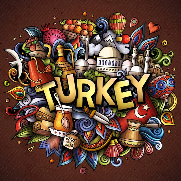 Turkije met de hand getekend cartoon doodles illustratie. Grappig reisontwerp. — Stockfoto