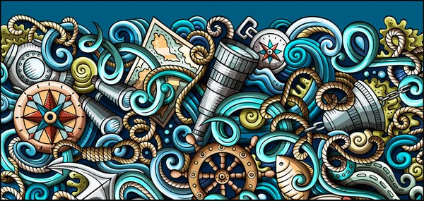 Bandiera nautica disegnata a mano doodle. Volantino dettagliato del fumetto. — Foto Stock