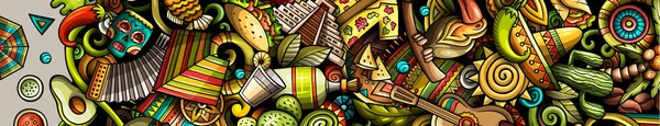 América Latina mão desenhada doodle banner. Folheto detalhado dos desenhos animados . — Fotografia de Stock