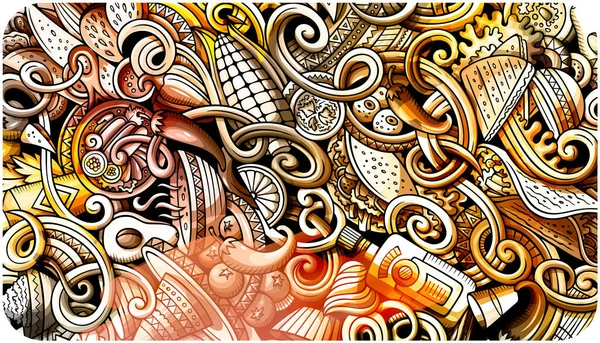 Mão comida mexicana desenhado doodle banner. Folheto detalhado dos desenhos animados . — Fotografia de Stock