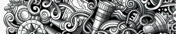 Náutico mão desenhado doodle banner. Folheto detalhado dos desenhos animados . — Fotografia de Stock