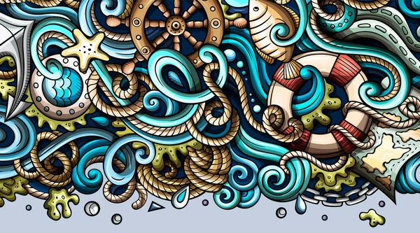 Nautical hand drawn doodle banner. Cartoon detailed flyer. — Stock Photo, Image