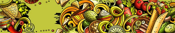 Mexican food hand drawn doodle banner. Cartoon detailed flyer. — Stock Photo, Image