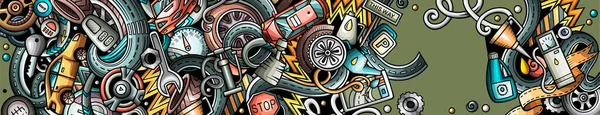 Auto met de hand getekende doodle banner. Cartoon gedetailleerde flyer. — Stockfoto