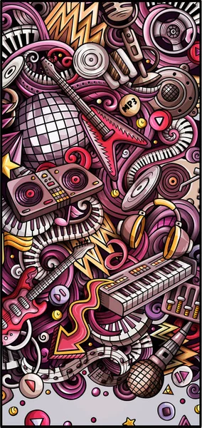 Disco Music disegnato a mano doodle banner. Volantino dettagliato del fumetto. — Foto Stock