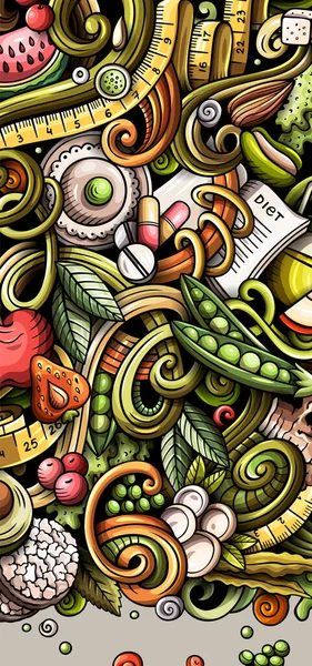 Dieta comida mão desenhada doodle banner. Folheto detalhado dos desenhos animados . — Fotografia de Stock