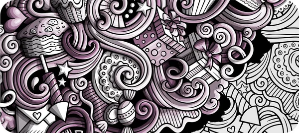 Férias mão desenhada doodle banner. Folheto detalhado dos desenhos animados . — Fotografia de Stock