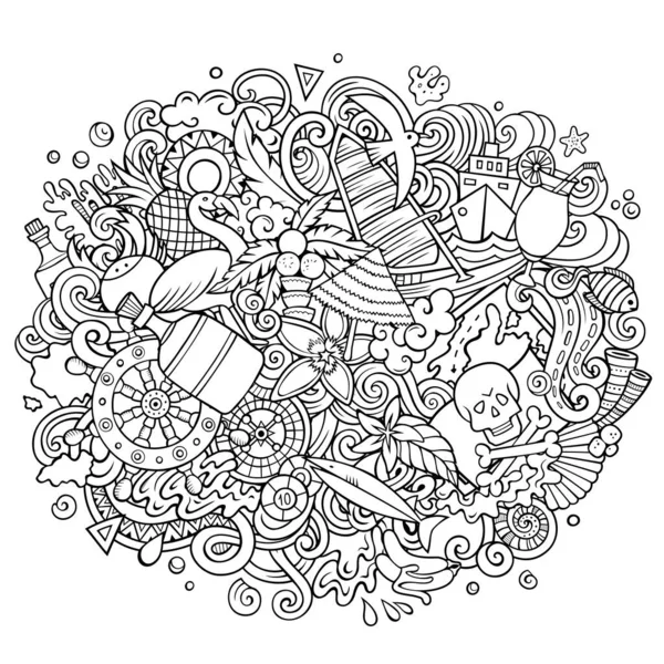 Μπαχάμες Καλοκαίρι χέρι ζωγραφισμένα κινούμενα σχέδια doodles εικόνα. Αστείος σχεδιασμός ταξιδιού. — Φωτογραφία Αρχείου