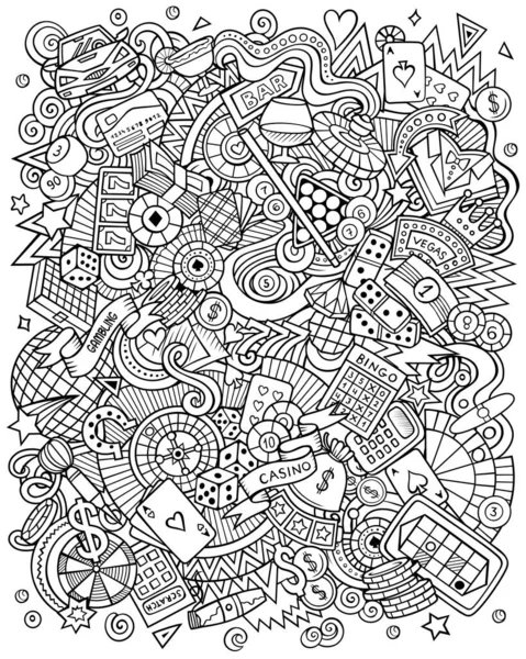 Kasino hand dras raster roliga doodles illustration. — Stockfoto