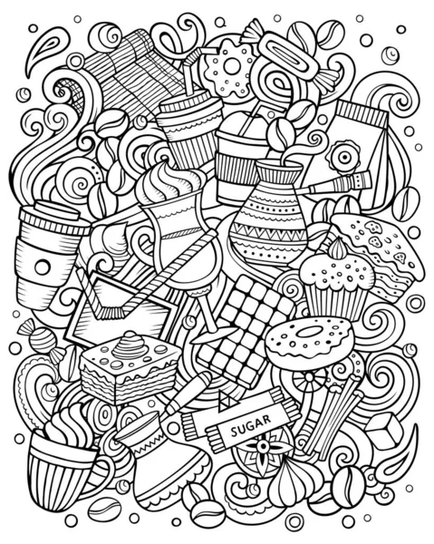 Картонові растрові каракулі Кава-Хаус кумедна ілюстрація — стокове фото
