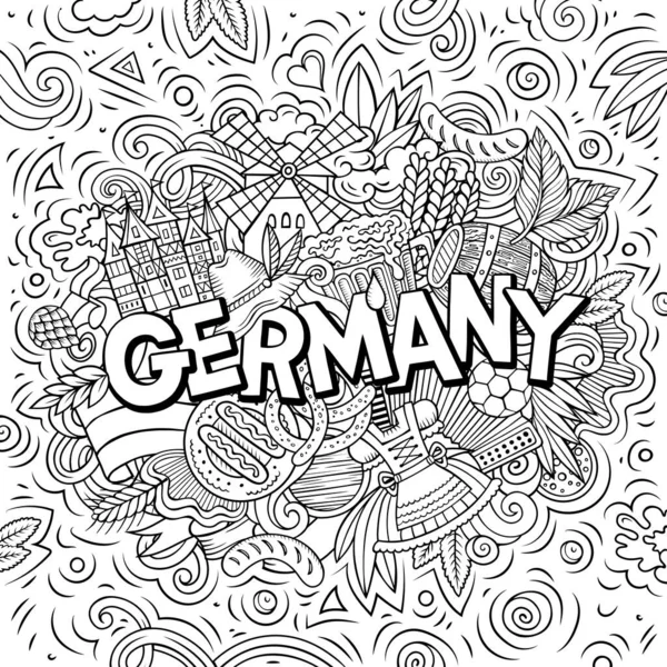 Alemania dibujado a mano dibujos animados garabatos ilustración. Diseño de viaje divertido . —  Fotos de Stock