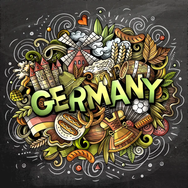 독일은 만화 낙서 그림을 손으로 그렸습니다. 재미있는 여행 디자인. — 스톡 사진