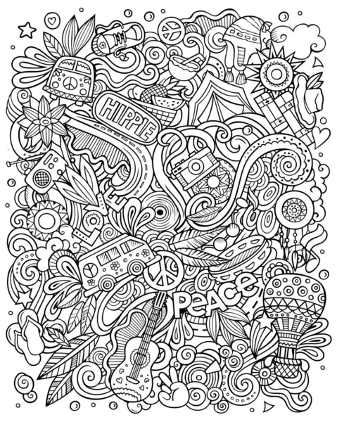 Hippie ručně kreslené rastrové čmáranice ilustrace. Návrh plakátu hippy. — Stock fotografie
