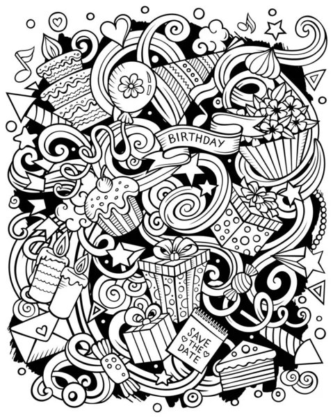 Holiday hand drawn raster doodles illustration. Birthday poster design — Stock Photo, Image