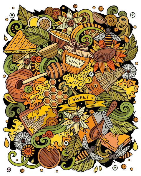 Tecknad raster doodles Honung färgglada rolig illustration — Stockfoto