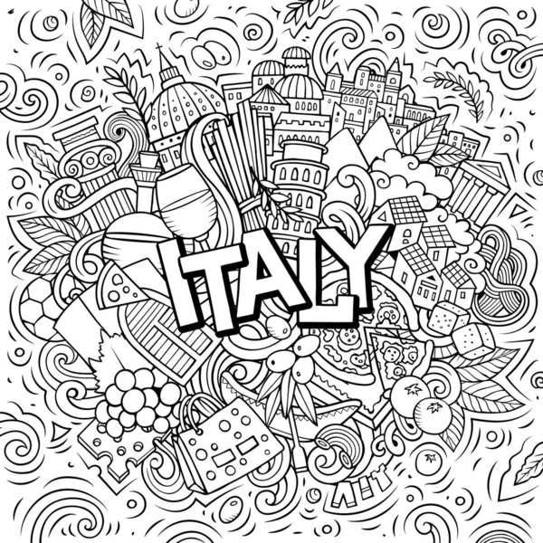 Italia disegnato a mano fumetto scarabocchi illustrazione. Divertente design di viaggio. — Foto Stock