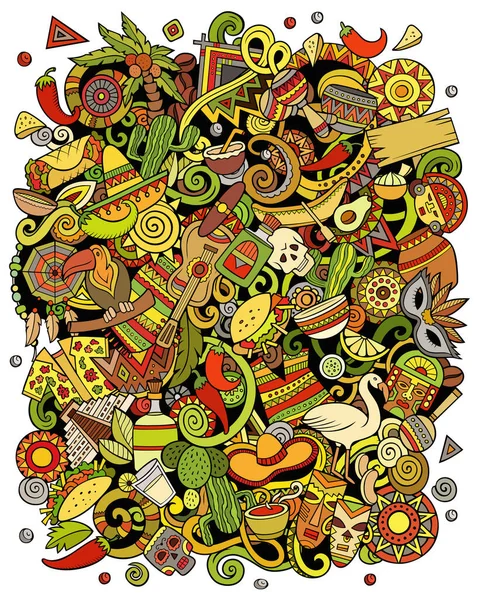 卡通栅格涂鸦拉丁美洲有趣的例证 — 图库照片